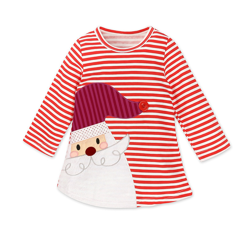 Conyson Hot Sale Sweet Autumn Winter Christmas Long Sleeves Infant Skirt Pure Cotton Baby Santa's New Year Girl's Striped Dress