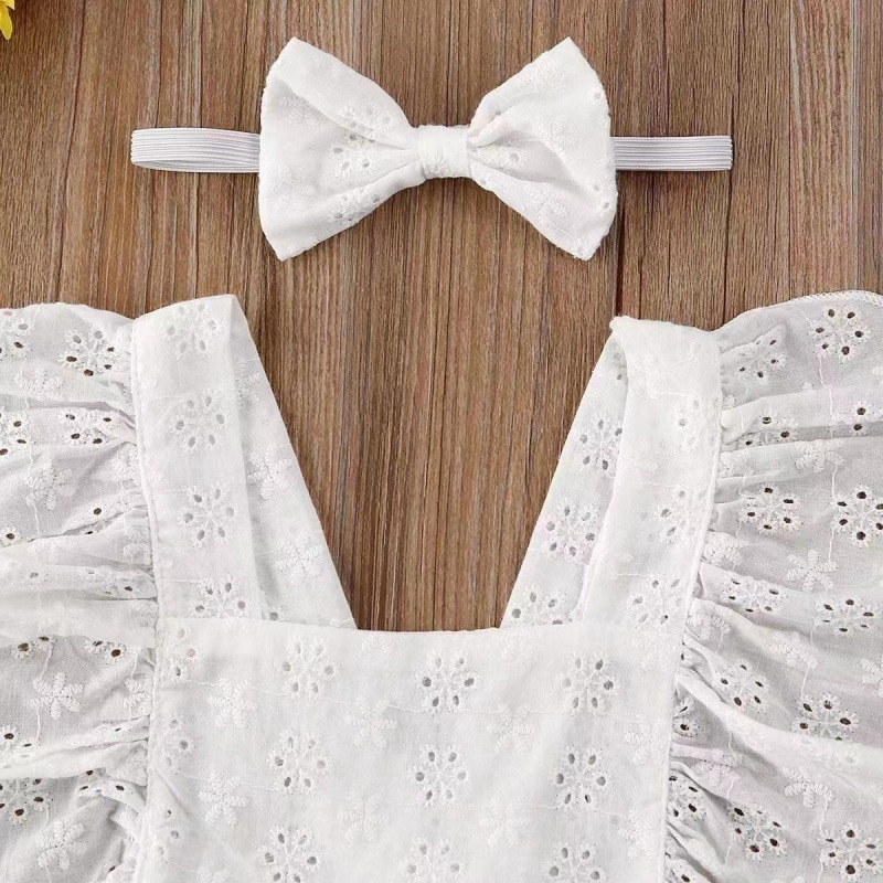 Conyson Hot Selling Reasonable Price Summer Flying Sleeve 1 to 3 Years Old Cotton with headband Baby Unisex Clothing Romper