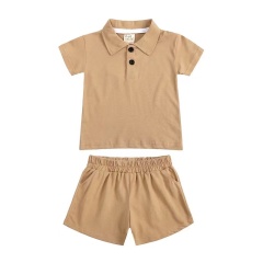 Conyson Hot Sale Custom Logo Short Sleeve Solid Cotton boutique Polo Shirt 2pcs Suits Kids Boys Short Clothing Tracksuits