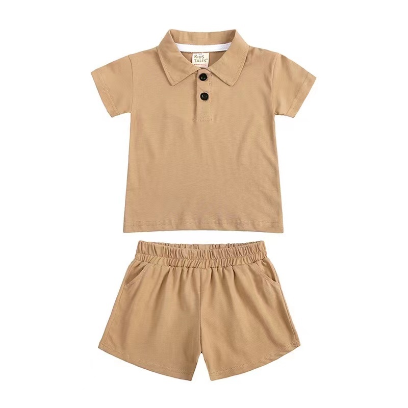 Conyson Hot Sale Custom Logo Short Sleeve Solid Cotton boutique Polo Shirt 2pcs Suits Kids Boys Short Clothing Tracksuits