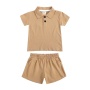 Conyson Hot Sale Custom Logo Short Sleeve Solid Cotton boutique Polo Shirt 2pcs Suits Kids Boys Short Clothing Tracksuits