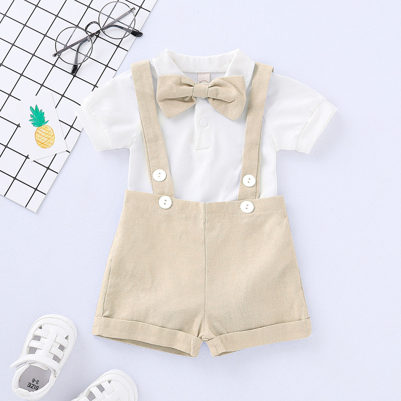 Conyson Hot Summer Gentleman Wedding Party Custom Outfits Short Sleeve 3Pcs Children Clothes Kids Boys Casual Clothing Set Kids