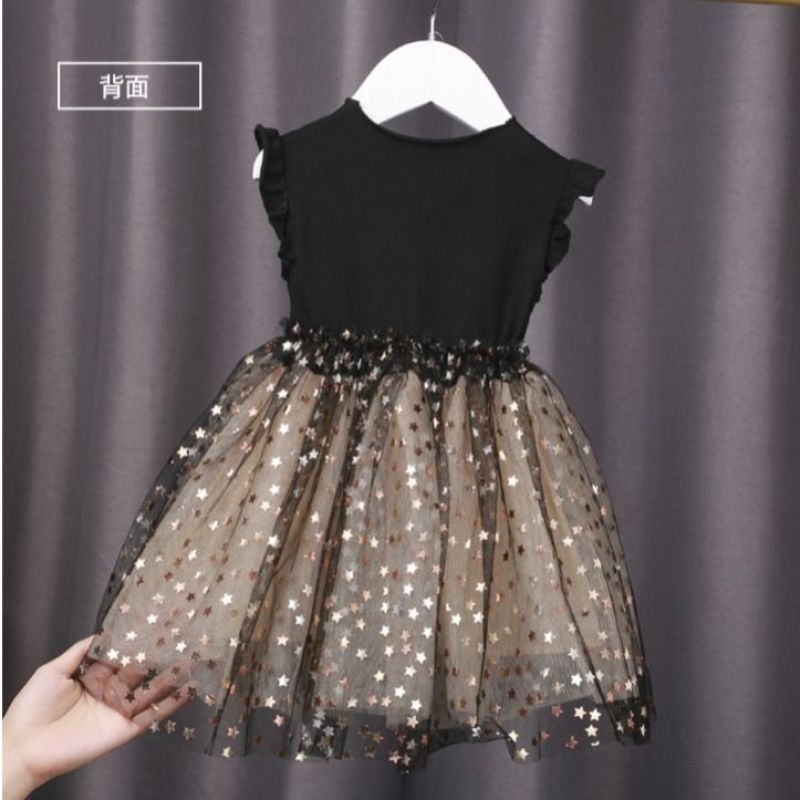 Fashionable New Puffy Net Yarn Baby Girls Birthday Wedding Party Kids Star Print Sequin Long Sleeve Girls Dresses