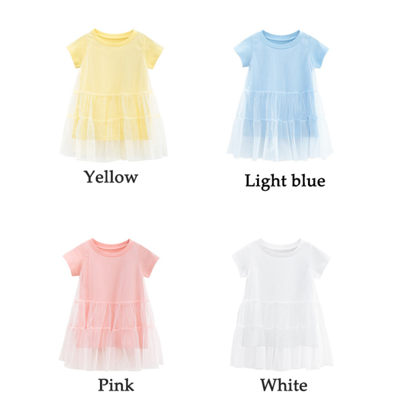 Conyson Boutique Summer Kids Clothes Children Clothes Baby Girls Princess Casual Layered Solid Skirt Puffy Short Sleeve Dress