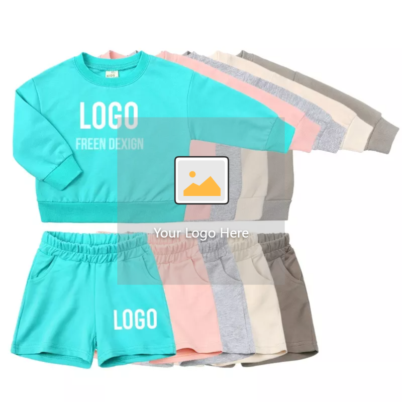 Conyson customize tracksuit baby Biker Shorts Set 2022 Custom Designer Clothes Blank Two Piece set Kids Hoodie Set
