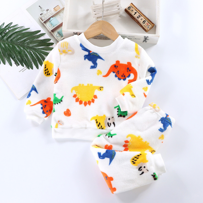 Conyson Factory Wholesale Children'S Sleepwear print baby boy cartoon Suits girls Kids winter pjs flannel Children Pajamas sets