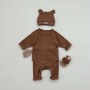 Conyson Wholesale Infant Girls Clothes Sets Cotton Solid Clothing With Bear Hat Pants Newborn Unisex Baby Romper Suit