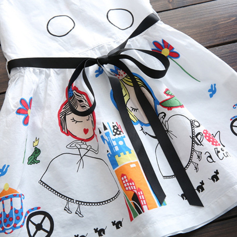 Vestido de verão infantil para meninas, com faixa para bebê, vestido de princesa, roupa infantil estampada, vestido de princesa para menina.