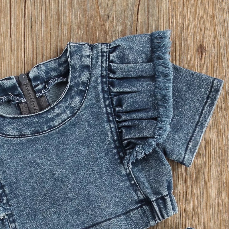 Conyson high quality Latest korea Fashion Style Toddler Girl t-shirt Short Skirt clothes suit Kids denim 2 pieces clothing Set