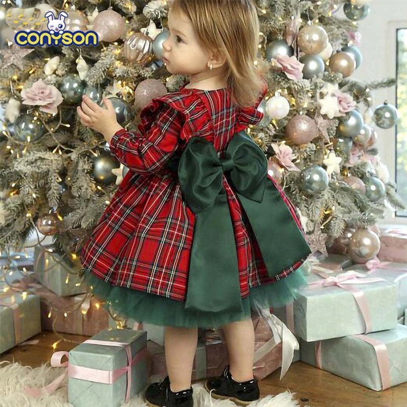 Christmas Dress For Girls Toddler Kid Child Red Plaid Bow Dresses For Girl Xmas Party Princess baby girl christmas dress