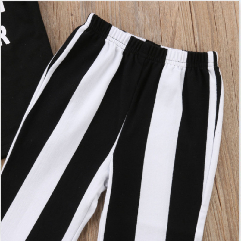 Stripe Pants Kids Girls Cotton Short Sleeve Set Girls Summer Cotton Printed Striped Bottoms Baby Two Piece Sets Outfits
