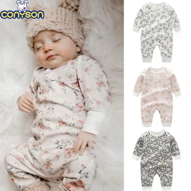 Conyson Stock Lots GOTS Custom 100% Orgnaic Cotton Spring Autumn Long-sleeved Friendly Newborn Baby Clothing Unisex Rompers