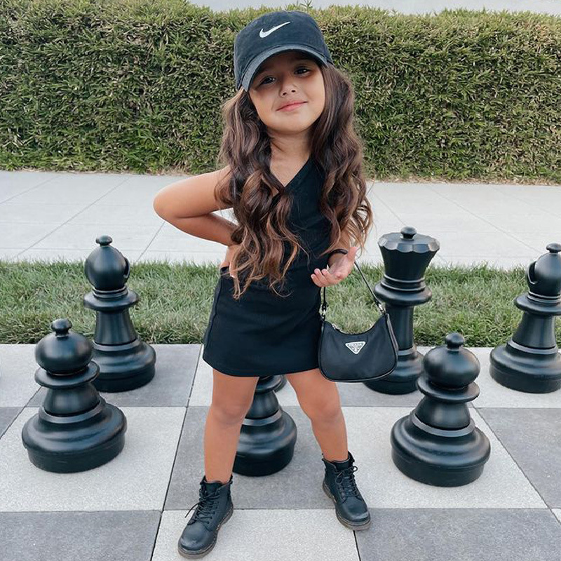 Conyson Wholesale Kids Clothes One Shoulder Summer Sleeveless Solid Dress Princess Casual Girls Clothing Fashion Dress