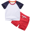 White dark blue + red color matching short T suit