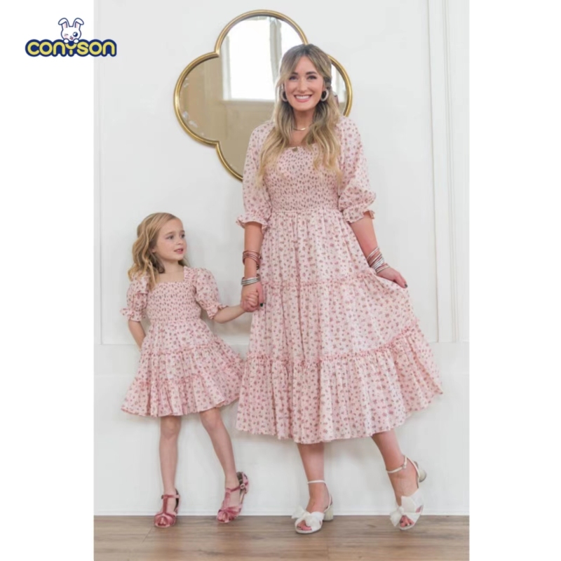 Conyson Summer Mother Daughter Matching Chiffon Long Dresses Clothing Kids Mom And Daughter Set Mommy And Me Elegant Dress