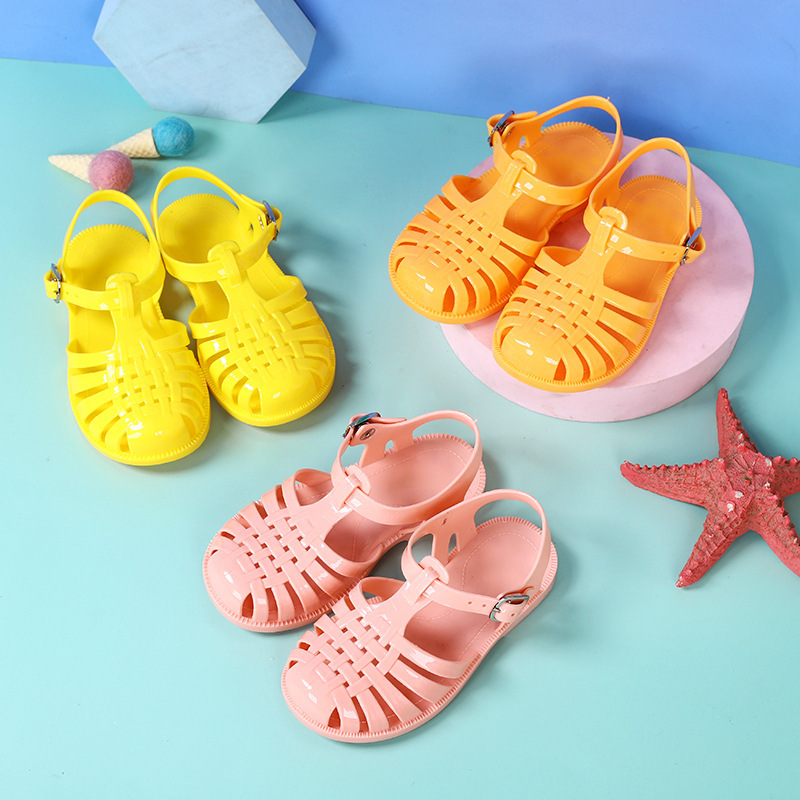 Conyson hot sale rts Korean kids design shoes children hook & loop toddler girls fashion princess solid jelly sandals kids shoes