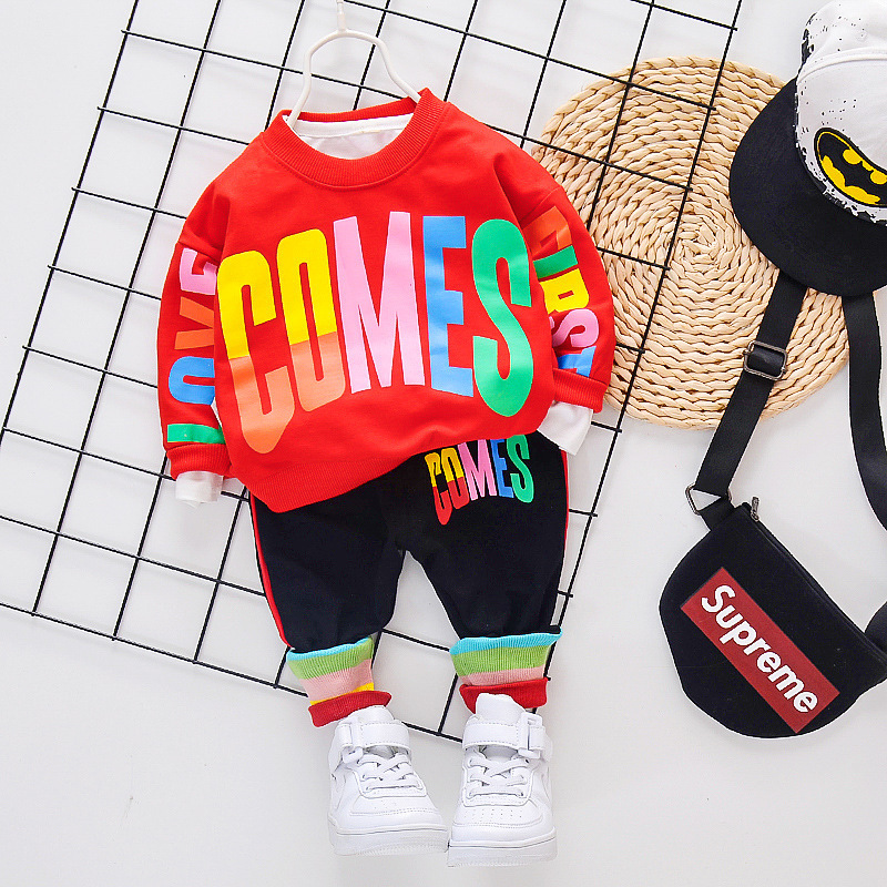 Conyson rts fashion autumn Boy kids boutique letters printing suits Baby Sports Tracksuits Clothing cotton Casual wholesale Suit