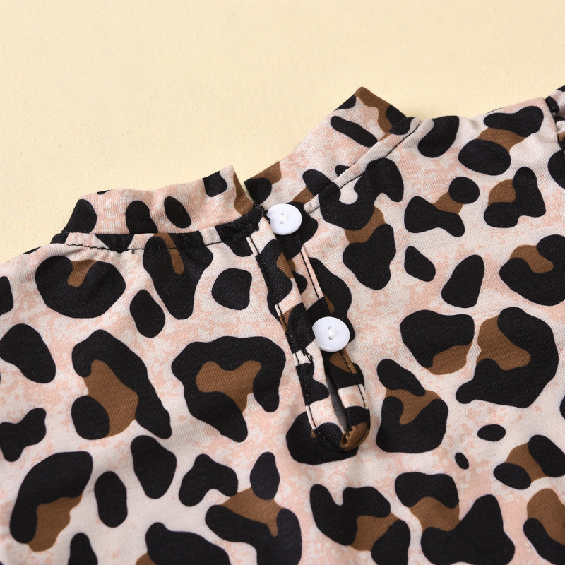 New Children's Leopard Print Long Sleeves Kids Spot Short Sleeve Clothes Dress Set Two-piece Lace Skirt Girls' Suits