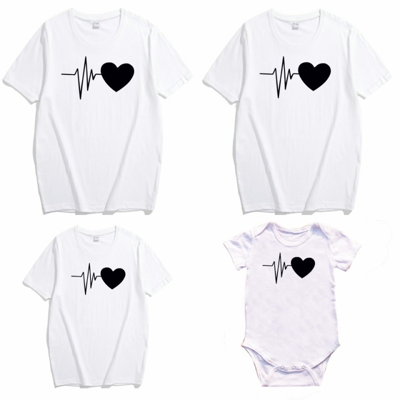 Conyson Hot Sale Family Couples Matching Parent Outfit Dad Mom Baby Girls And Me Heartbeat Printed Man Woman Kids Clothes Shirt