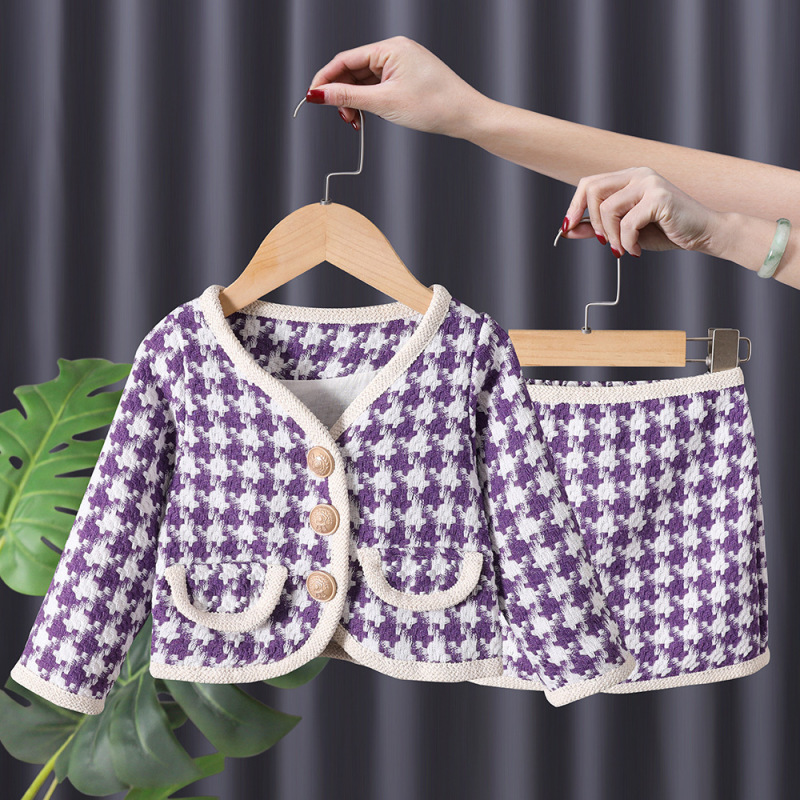Conyson hot sale rts New fashion korea cotton Dress Baby kids designer Fall Clothes Girls clothing Long Sleeve short plaid skirt