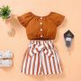 Conyson Wholesale New Arrivals Summer Kids Cute T-shirt And Striped Shorts 2Pcs Pants Little Girls' Clothing Sets