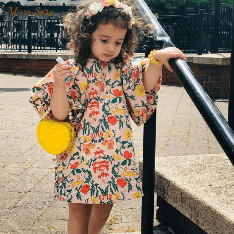 Conyson Baby Girl Princess Cotton Floral Dress Puff Sleeve Infant Toddler Girl Vintage Flower Vestido Pastoralism Baby Clothes