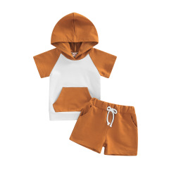 Conyson custom logo made korea fashion designer boutique baby boy cotton hoodie shorts clothing suit kids 2 pieces clothes set