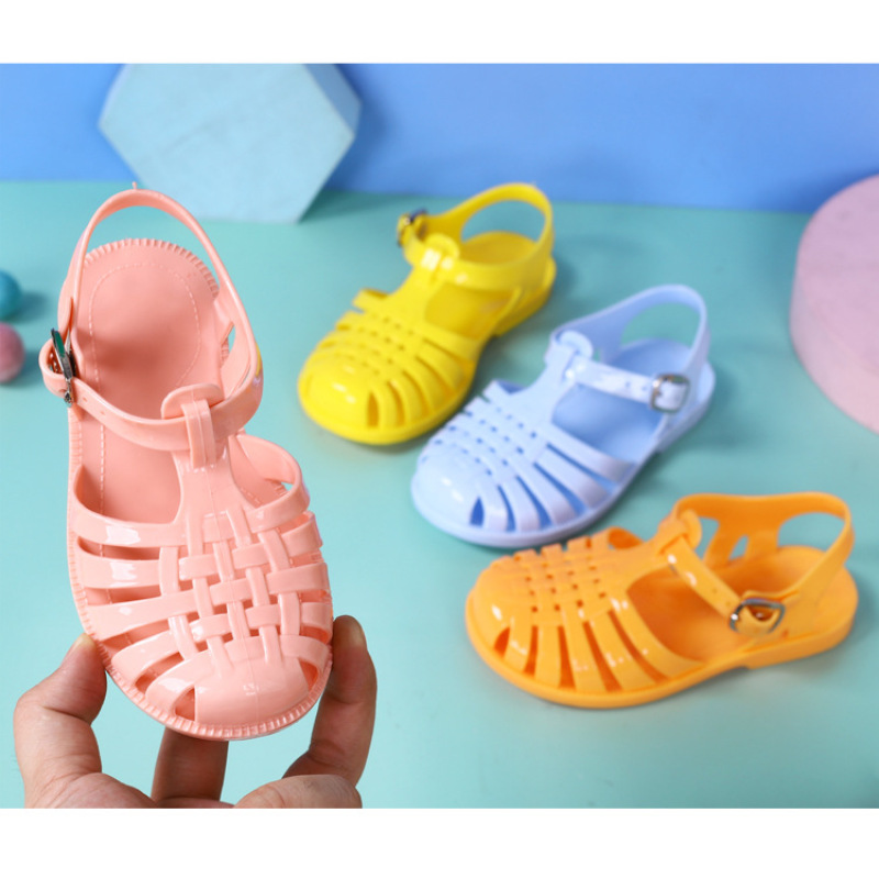 Conyson hot sale rts Korean kids design shoes children hook & loop toddler girls fashion princess solid jelly sandals kids shoes