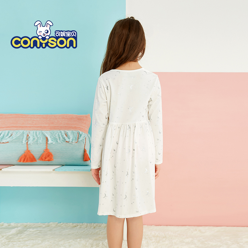 Conyson Wholesale 2022 Summer Long Sleeve Cotton Kids Custom Sets Pajamas Girls' Sleepwear Dress Girls Nightgown