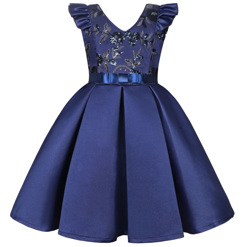 Conyson New Little Flying Sleeve Wholesale Embroidery Children Sequin Dress Skirt Festive Party Princess Fancy Girls Dress