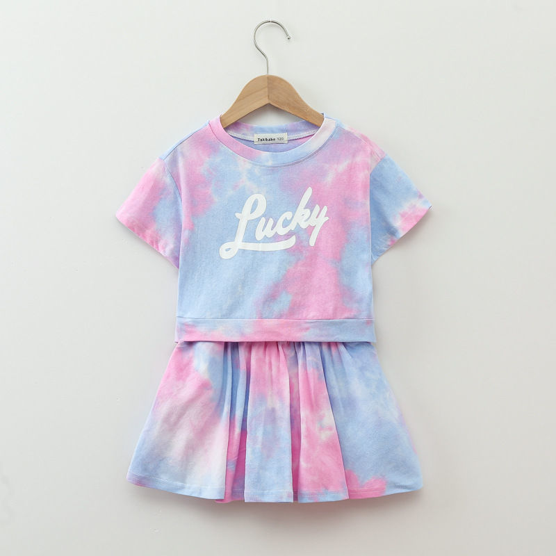 Conyson korea fashion teen kid Girl summer tie-dye t-shirt skirt cool clothes cotton casual children wear 2 pieces clothing sets