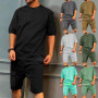 Custom Logo Men Set Sports Suit Casual Training Wear Gym Outfits 2 Piece Tracksuit Solid Short Sleeve T Shirts Shorts Outfits