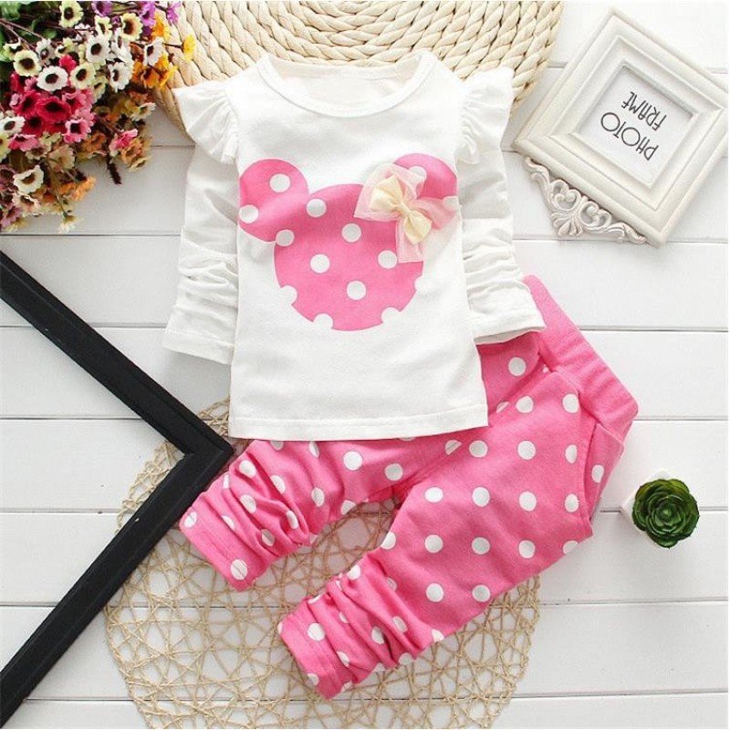 Casual Dot 100% Cotton Knitted Two Piece Outfits Kids Sport Play Set Clothing Baby Clothes