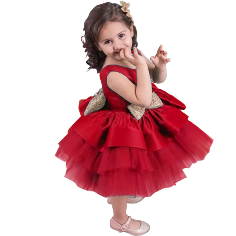 Conyson Tulle Lace Girl Dress Elegant Princess  Pageant Birthday Party Sequin Leak Back Dress Newborn baby little girl dress