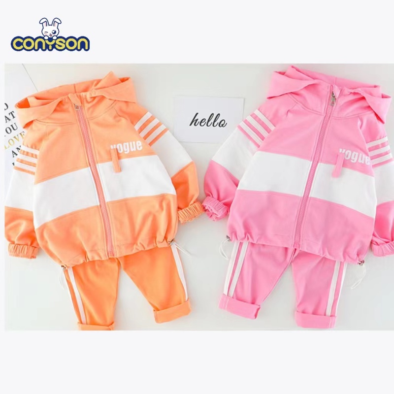 Conyson Casual Baby Girl Zipper Clothes Set Cute Hooded Sportswear Letter Infant Girls Long Sleeve Outfit 2Pcs Tracksuit