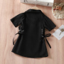 Conyson Summer Black White Jacket Solid Dress Short Sleeve Lapel Buttons Bandage Waist Blazer Baby Girls Clothes Dresses