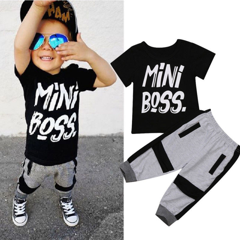 Conyson wholesale two Pieces Summer Kids Toddler Baby Boys Clothes Set Children Little Boys Letter T-shirt Tops Pants Outfit set