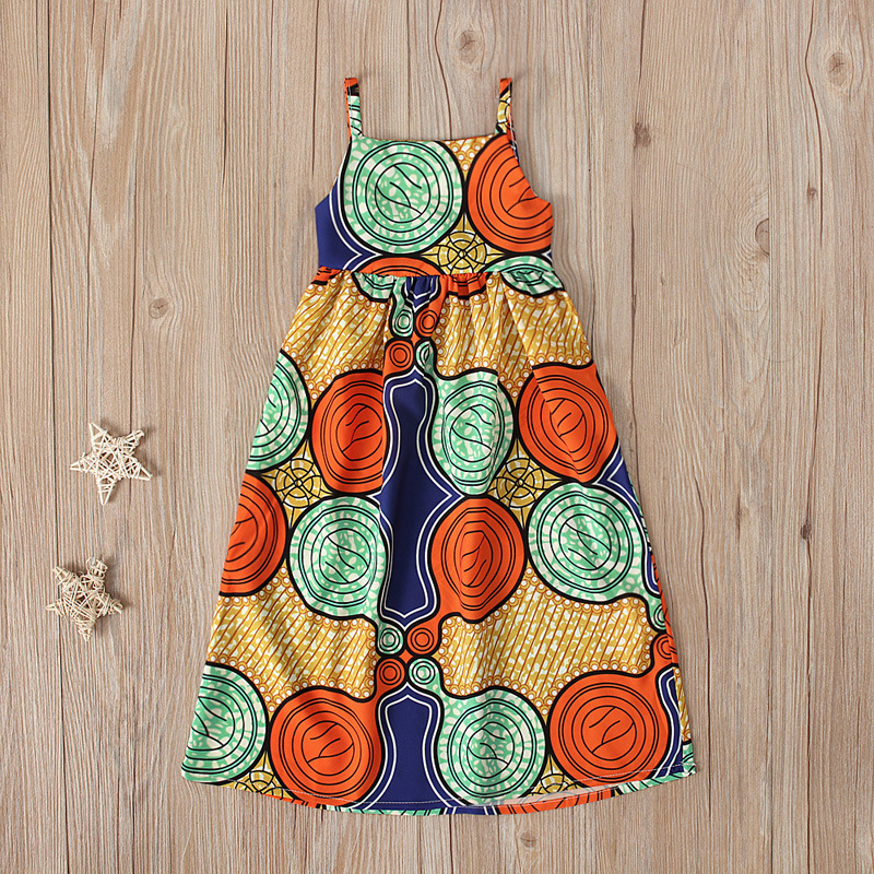 Conyson Summer kids baby clothes Cotton Colored Circle Patterns Sleeveless African Style A-line Halter Girls Princess Dress