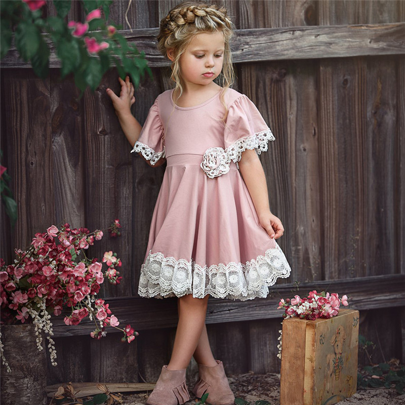 Conyson Hot Cute Toddler Kids Baby Girls Princess Clothes Lace Short Puff Sleeve Party Bridesmaid Wear Flower Dresses for Girls