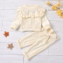 Winter Warm Toddler Baby Girls Velvet Outfits Sets Round Neck Ruffle Trim Top Elastic Waist Pant 2pcs Kid Clothes
