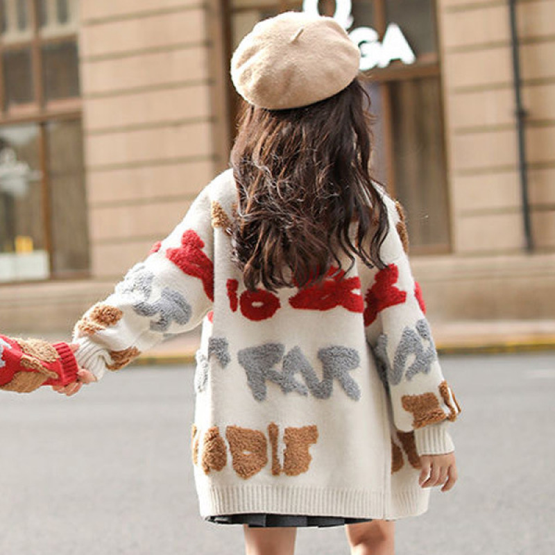 Conyson wholesale rts korea kids fashion children sweater clothes embroidery letter Girl Long Sleeve Autumn Winter clothing Coat