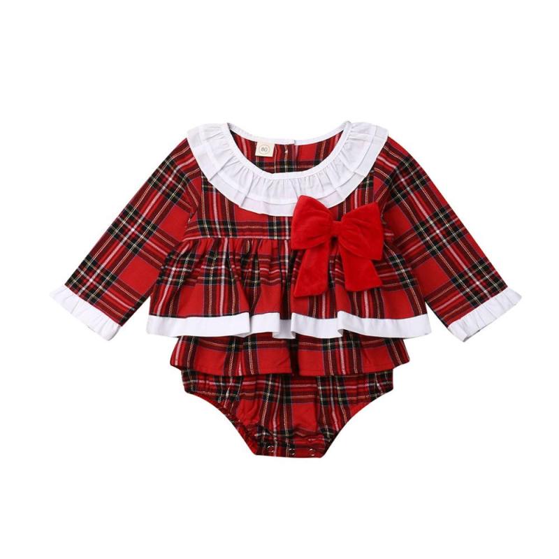 Conyson Hot Sale Newborn Baby Girl Clothes Plaid Bowknot Romper Little Girls Jumpsuit Overall Outfits Christmas dress
