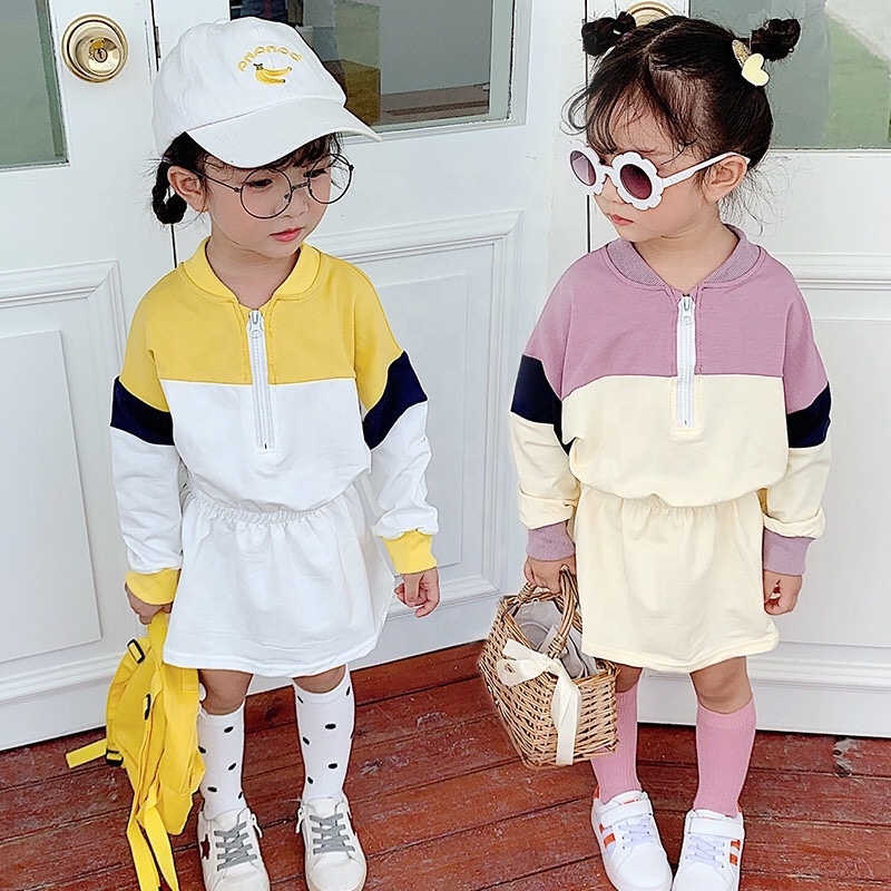 New Girls' Contrast Color Sweater Dress Boutique Clothing Girls Casual Dress Sport Dress