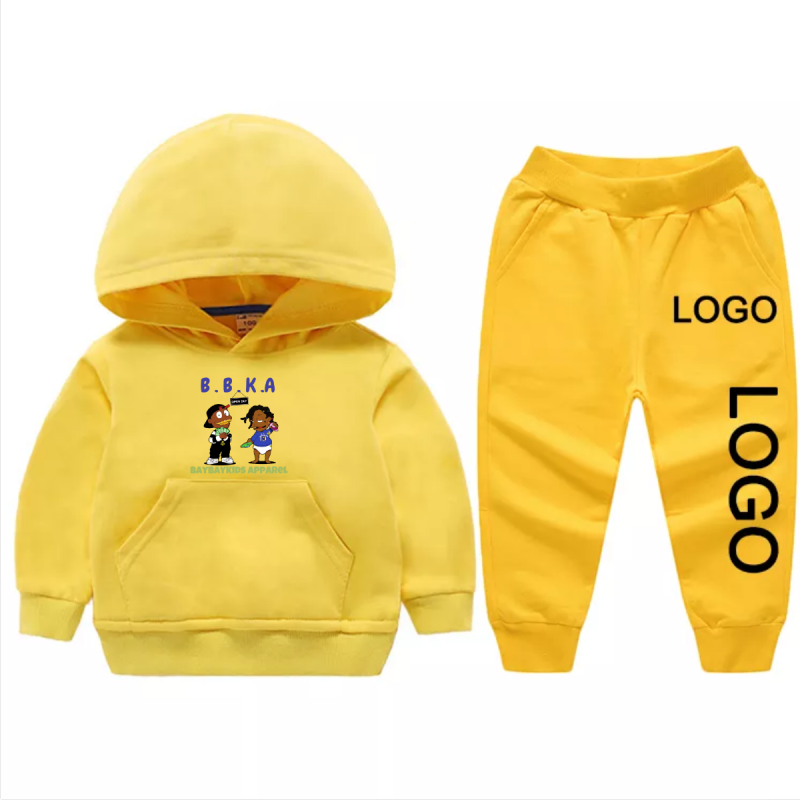 Conyson Wholesale Custom Logo Baby Boys Hoodie Customize Fashion Cotton Hoodie Pants 2pcs Kids Girls Clothing Sets