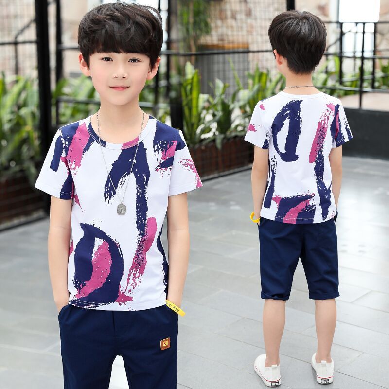Manufacturer Casual Summer Boys Clothing Sets Camouflage Boys Sport Package Two Piece Graffiti Clothing Set