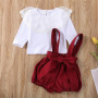 Comyson Spring Infant Baby Girls Yarn Lotus Lace Round Neck Blouse+Strap Bowknot Lantern Shorts Children Girls Clothing Set