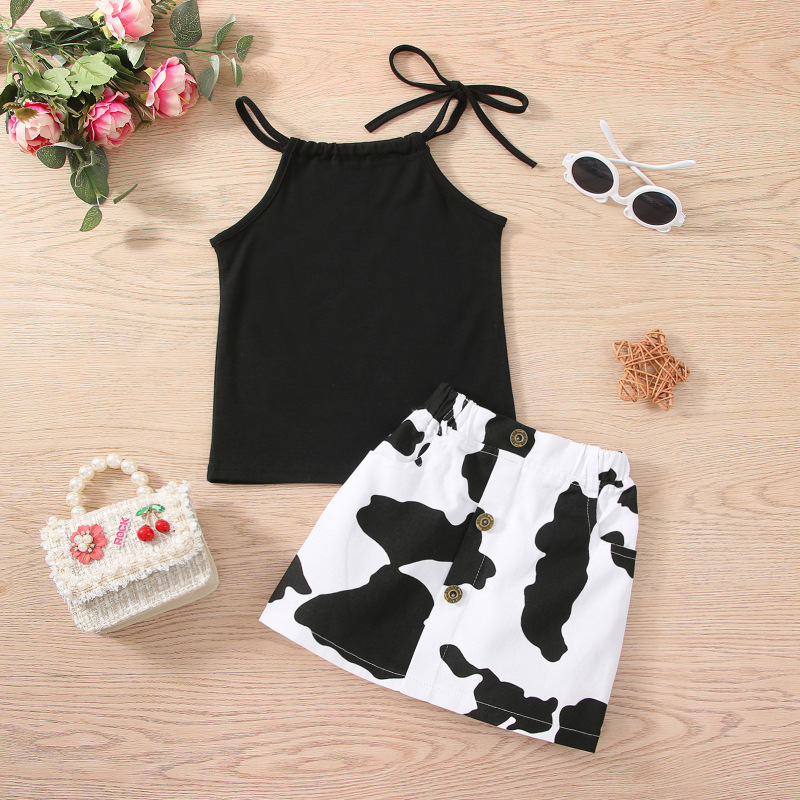 Conyson korean fashion Baby kid Girl summer cow printing skirt sleeveless cool clothes COTTON casual children wear clothing sets