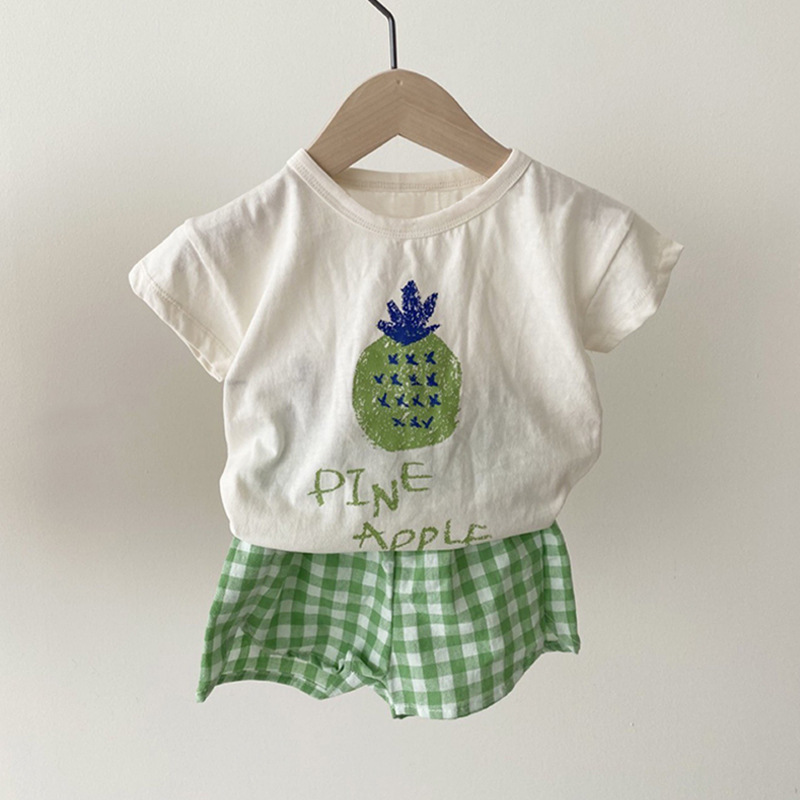 Conyson korea Fashion cotton Summer children Fruits tshirt square shorts 2 Piece Suit wear Toddler baby Boys girl's clothing set