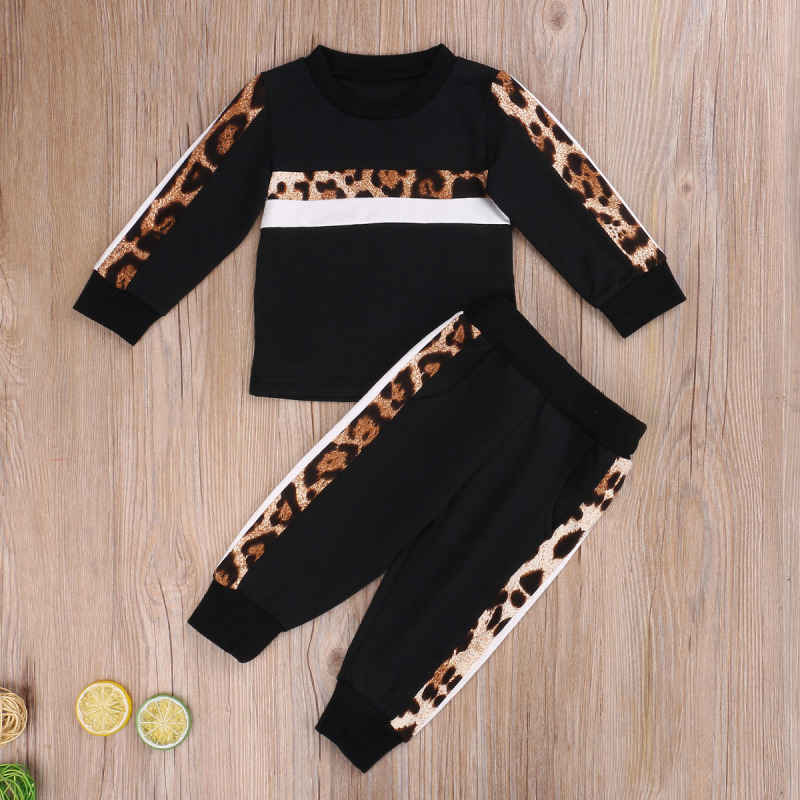 New European And American Stitching Leopard Print Children's Suit Design Autumn Girl Suit