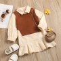 Conyson Hot Sale Vest+Shirt Dresses 2 Piece Kids Clothes Set Elegant Solid Button Shirts Children Fashion Outfits